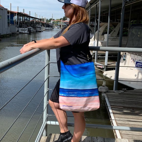 Morning at the Beach Art Tote, 18x18x4, market, beach, work,book or carryon tote - Picture 2 of 5